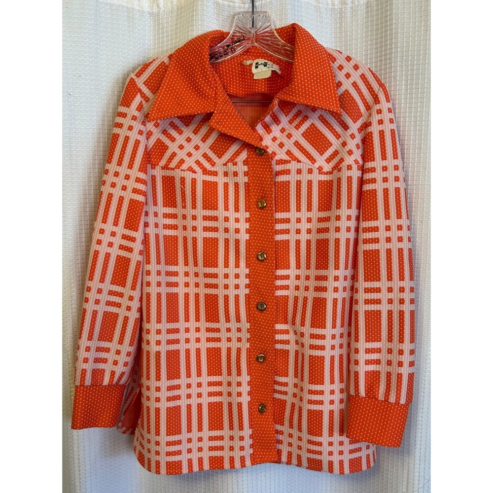 VTG Marty Gutmacher Womens Long Sleeve Geometric Orange & White Button Up Shirt